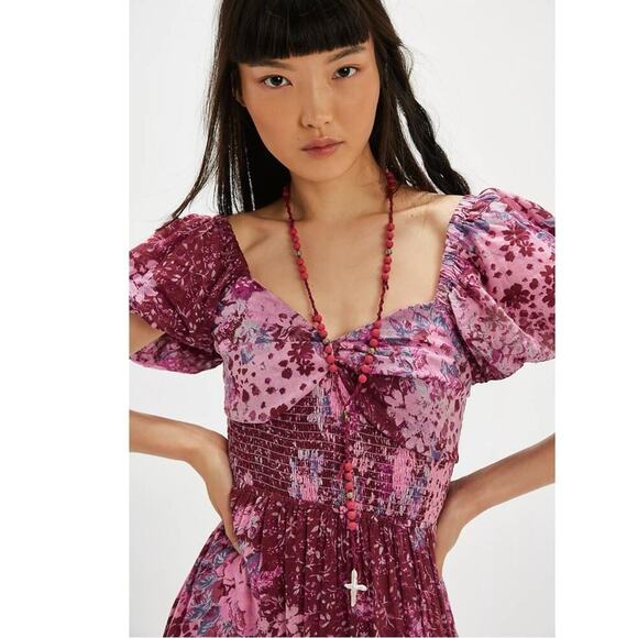 Free People Sundrenched Short Sleeve Maxi Dress Femme Rose Pink Medium NWT - Picture 4 of 12